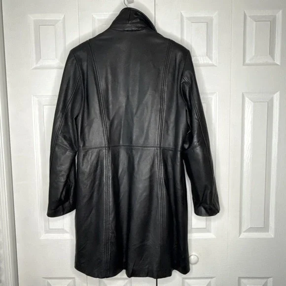 Genuine Leather Limited Women's Black Size Large, Long, Trenchcoat‎ Jacket EUC - Picture 8 of 12